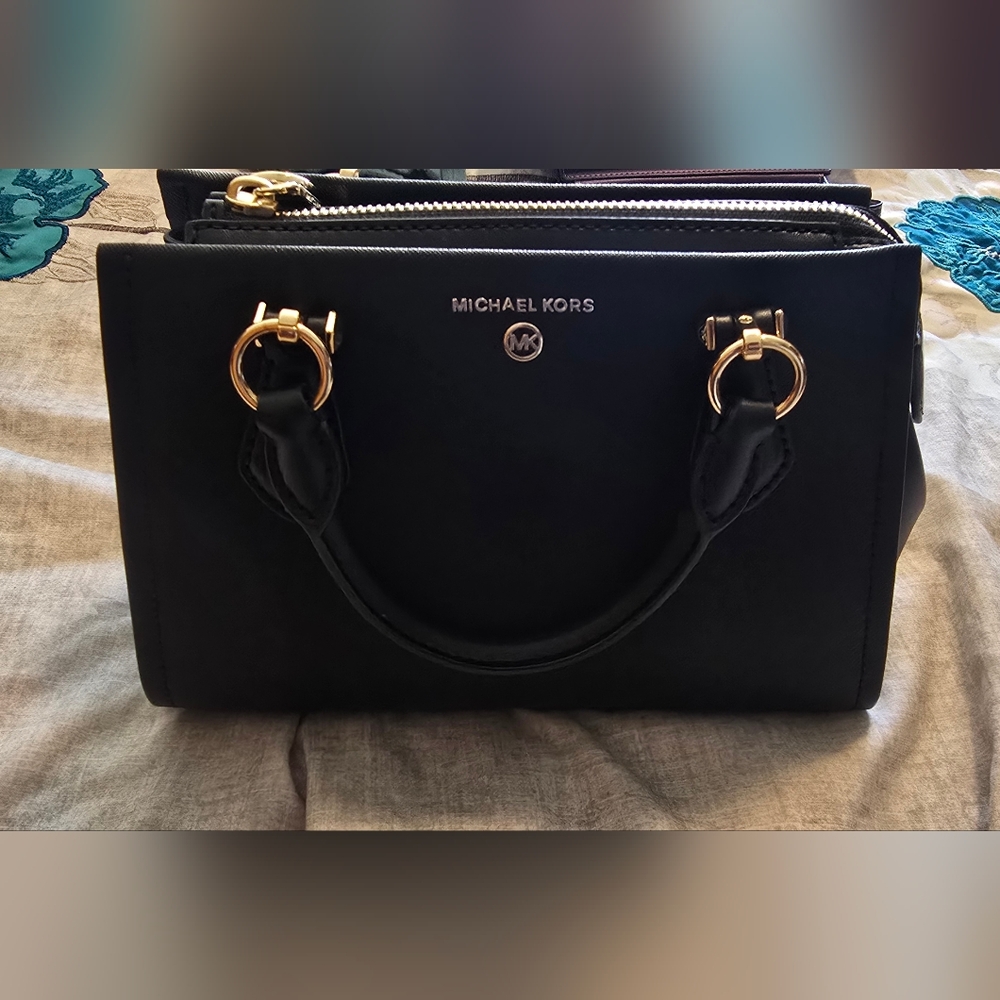 Michael Kors Black Satchel with Gold Accents NWT